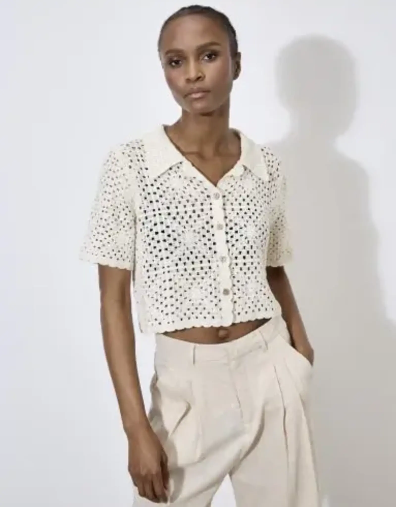 Apricot Crochet Collar Top