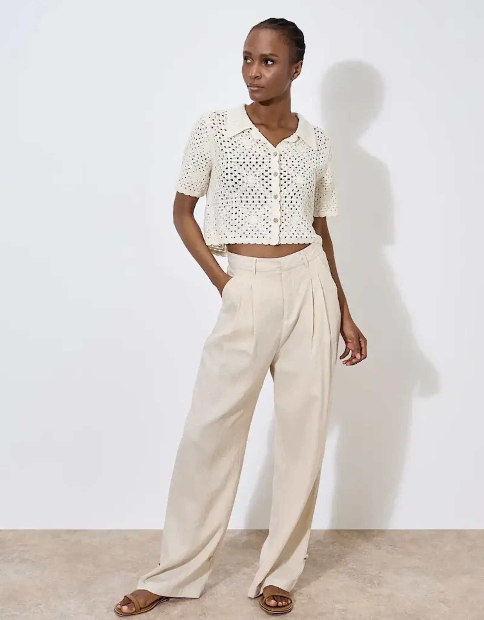Apricot Crochet Collar Top
