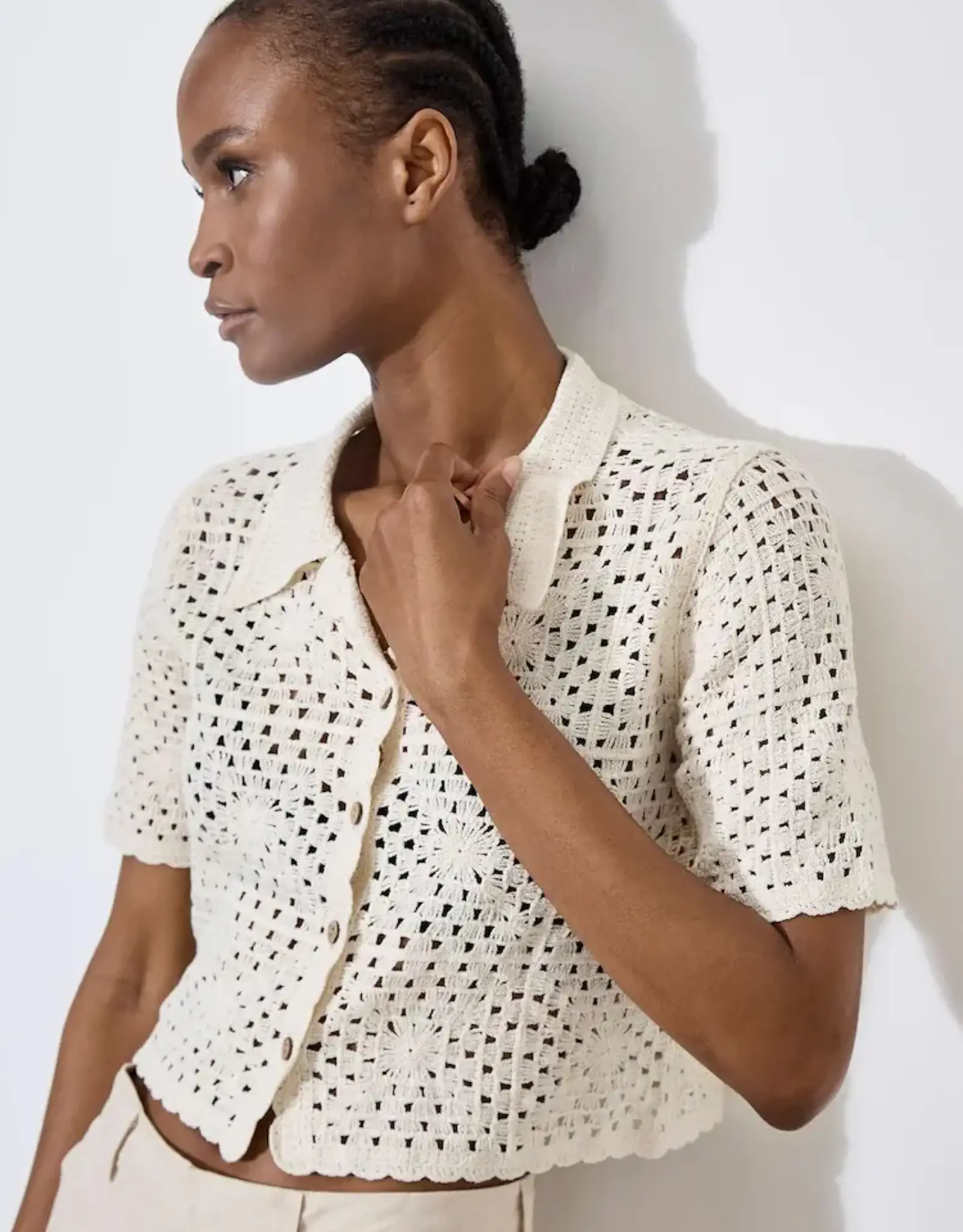 Apricot Crochet Collar Top