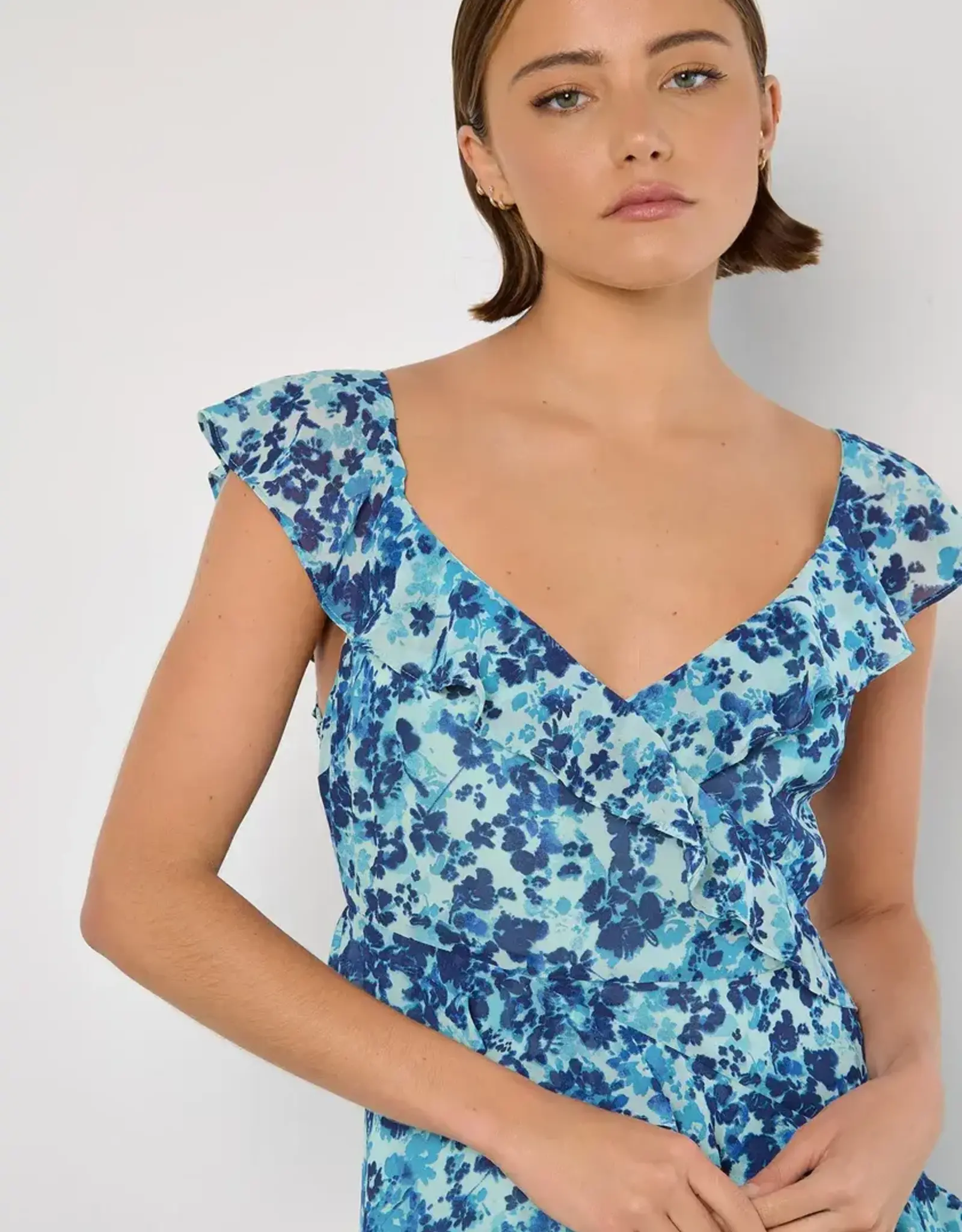Apricot Asymmetrical Floral Ruffle Dress