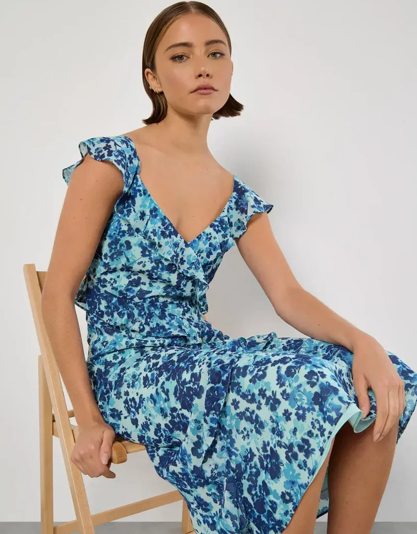 Apricot Asymmetrical Floral Ruffle Dress