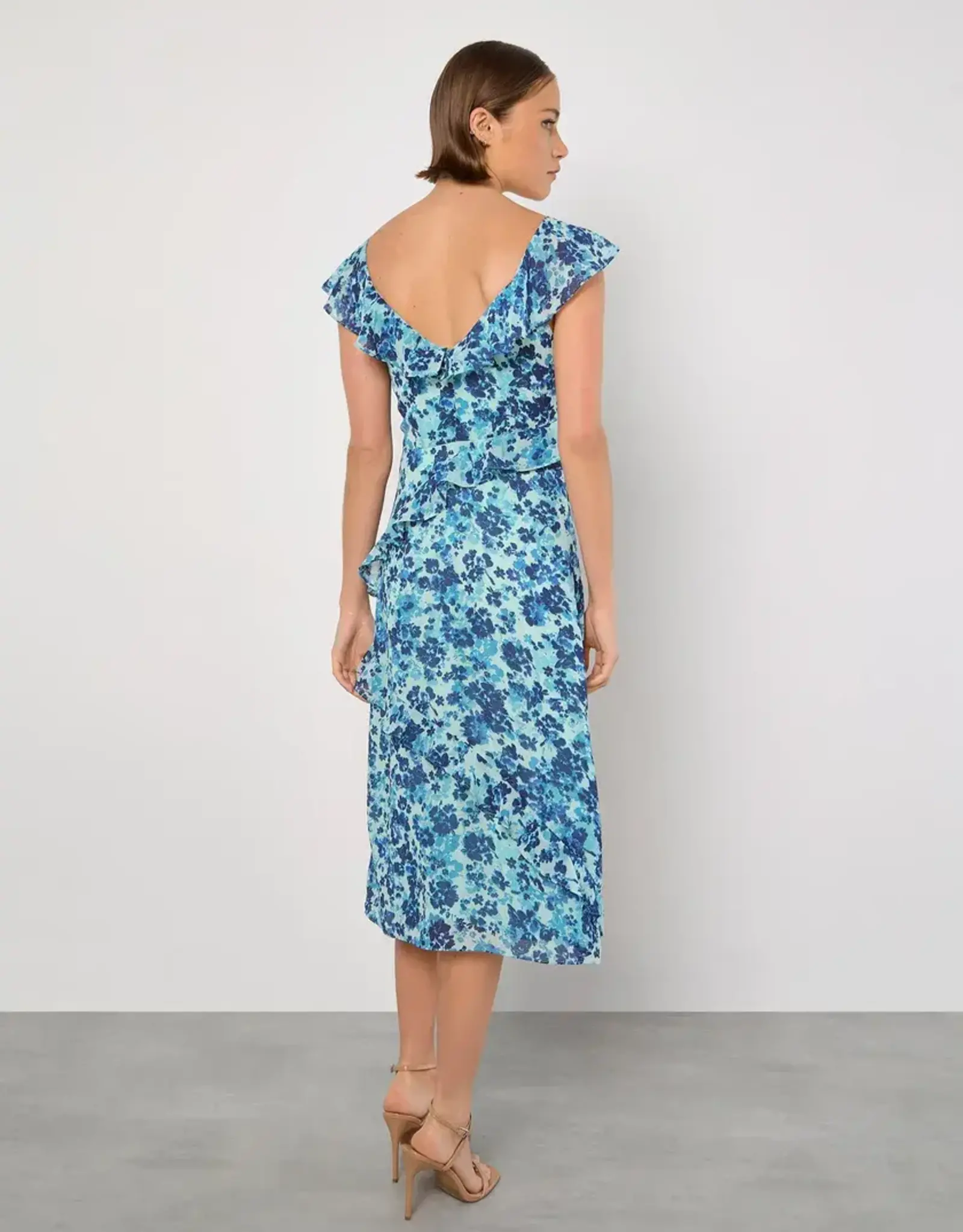 Apricot Asymmetrical Floral Ruffle Dress