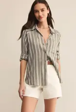 Z Supply Perfect  Linen Stripe Shirt Fern