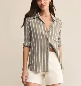 Z Supply Perfect Linen Stripe Shirt Fern
