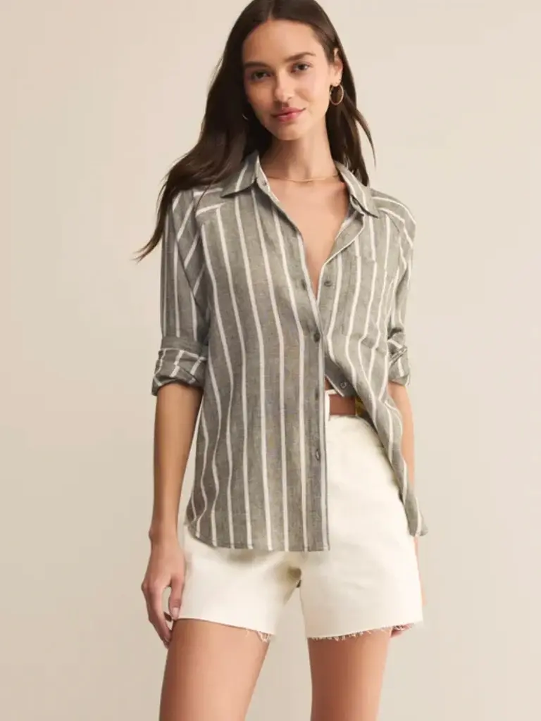 トップス 2021SS Silk Linen Stripe Fatigue Shirt 2021SS Silk Linen Stripe Fatigue Shirt