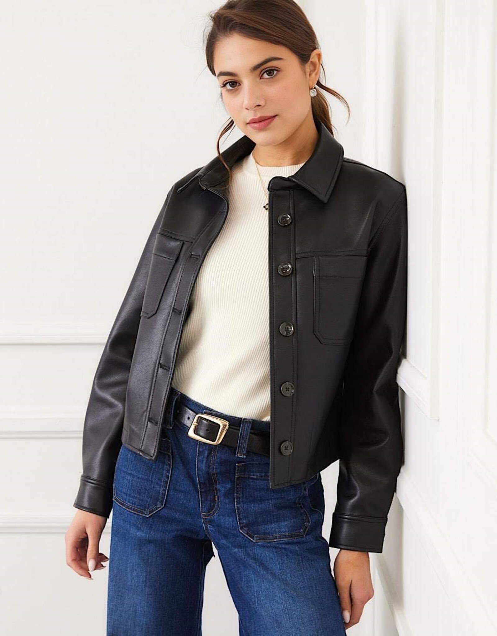 Karen Kane  Faux Leather Crop Jacket