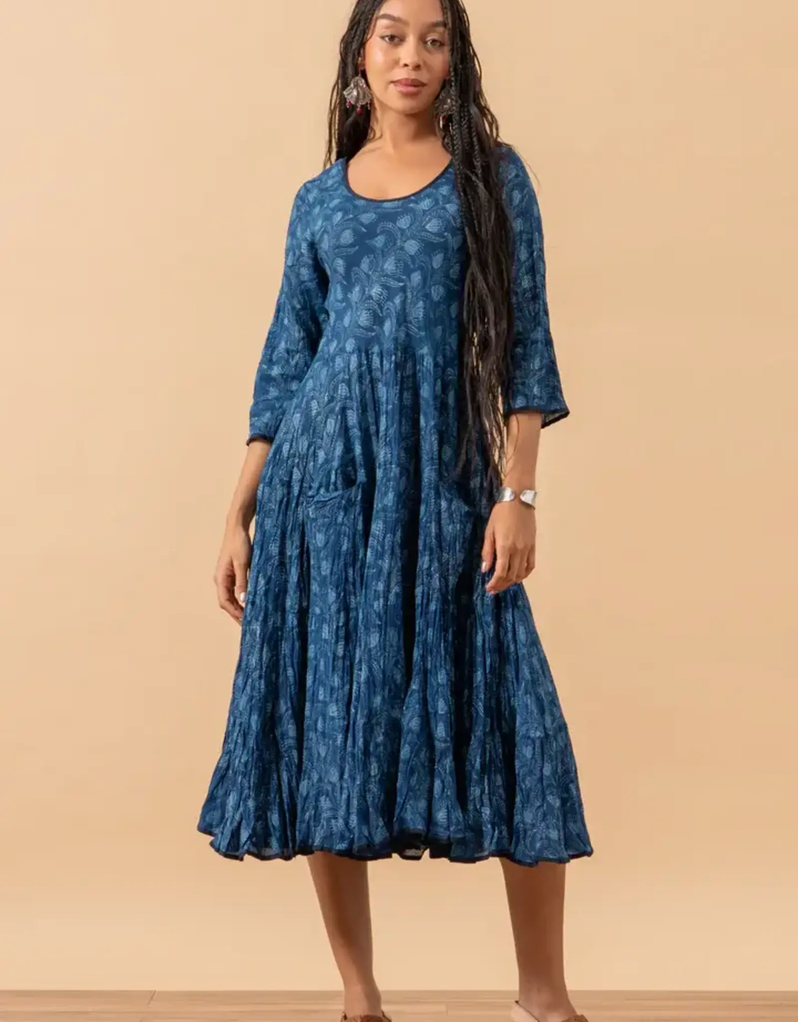 Trade Cloth  Santa Fe 3/4 Tula Indigo Dress