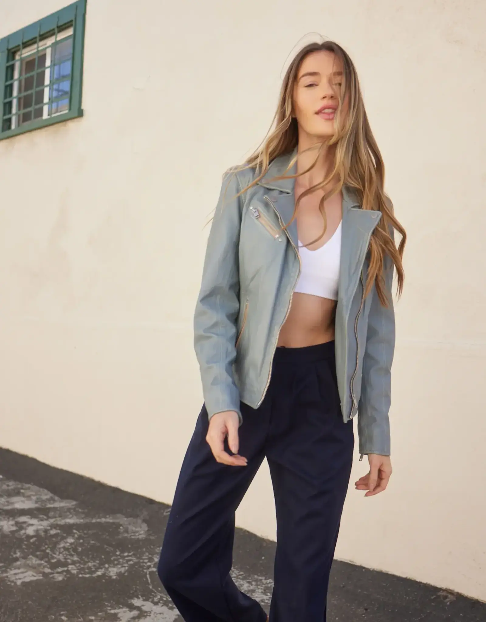 Mauritius Sofia Leather Moto Jacket Winter Sky