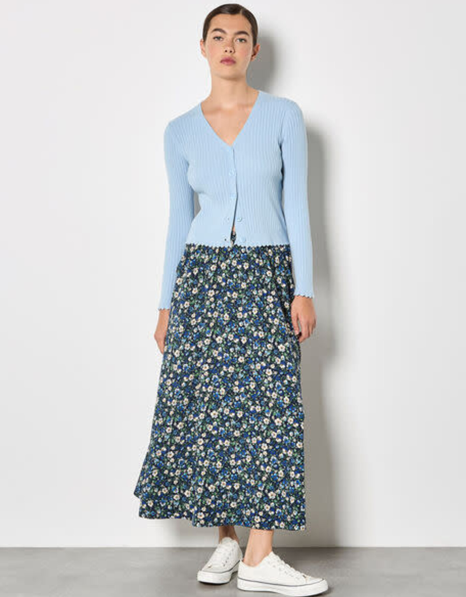 Apricot Blue Floral Print Skirt