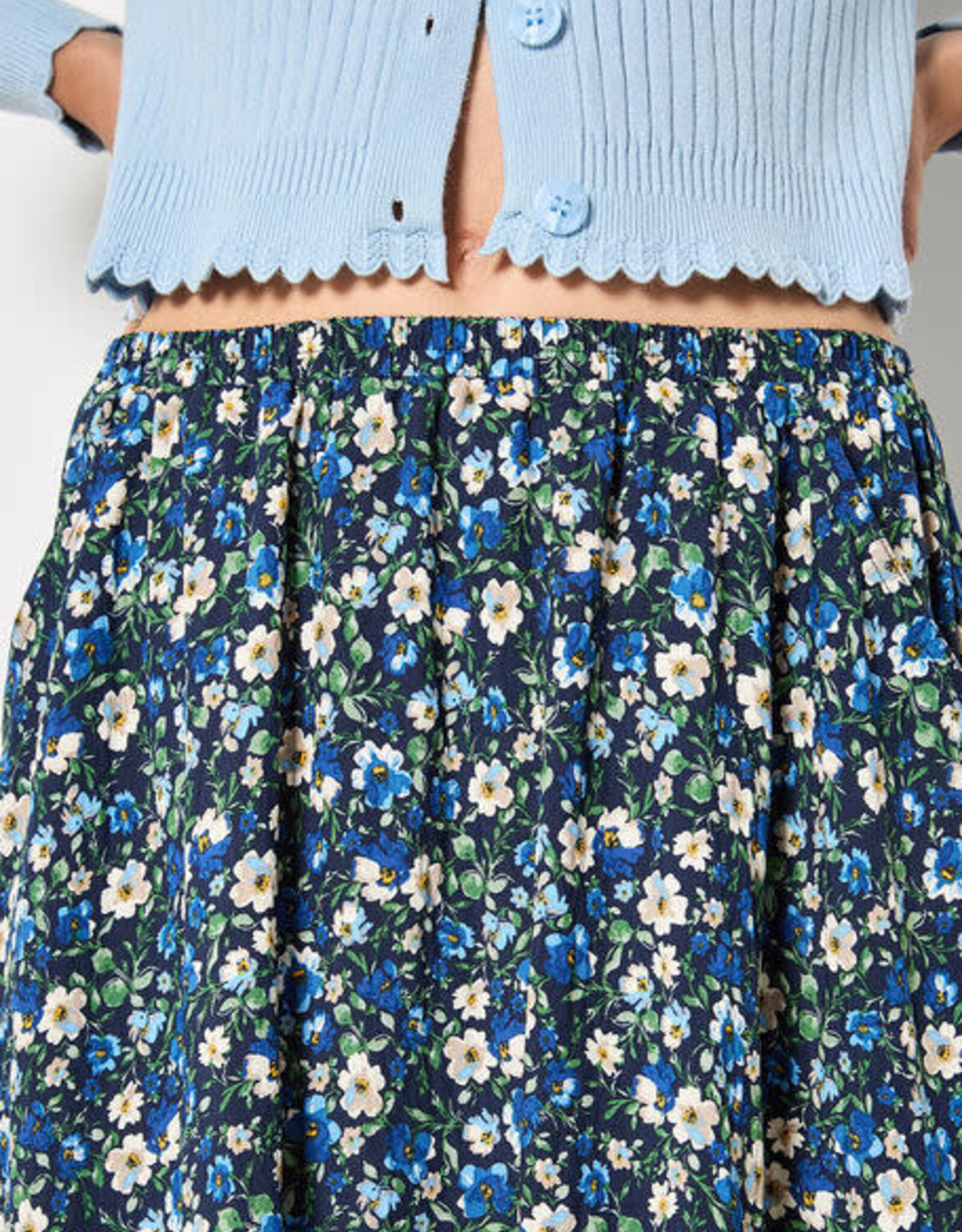 Apricot Blue Floral Print Skirt