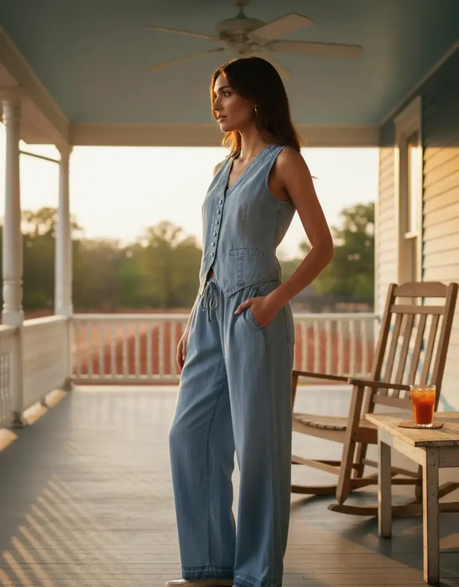Elan Chambray Button Vest