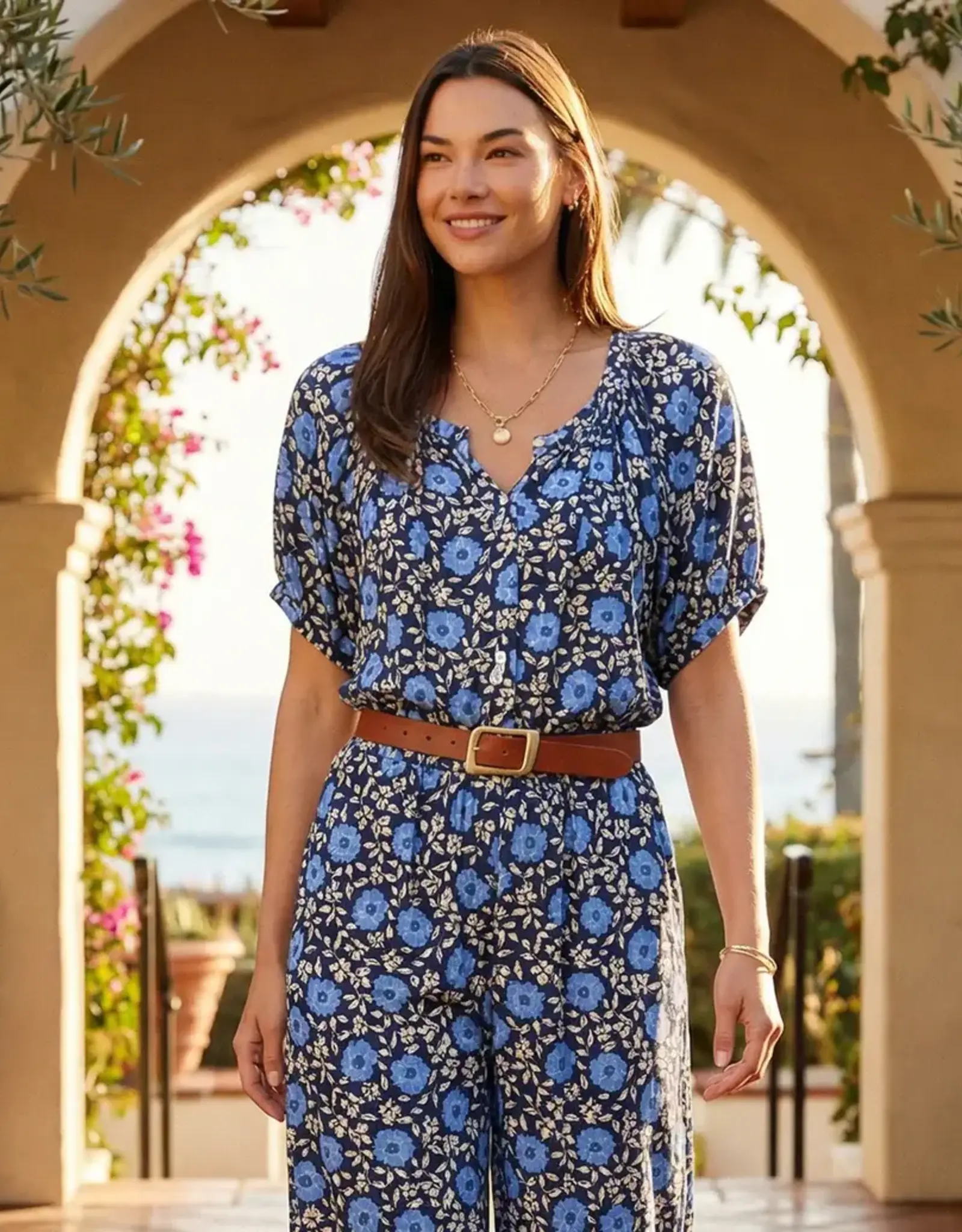 Karen Kane Peasant Top Blue Print