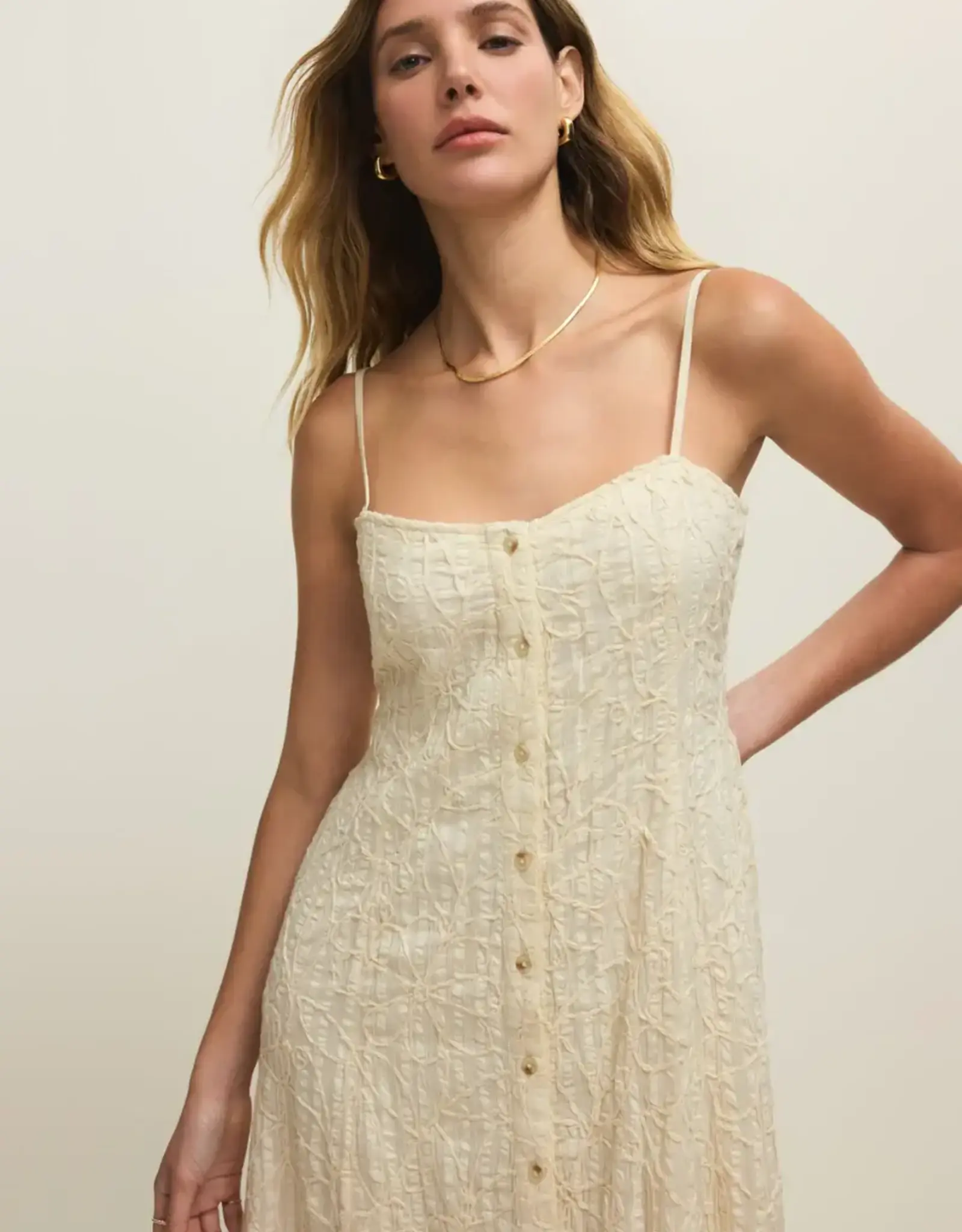 Z Supply  Angel Eyes Textured Midi Dress Champagne