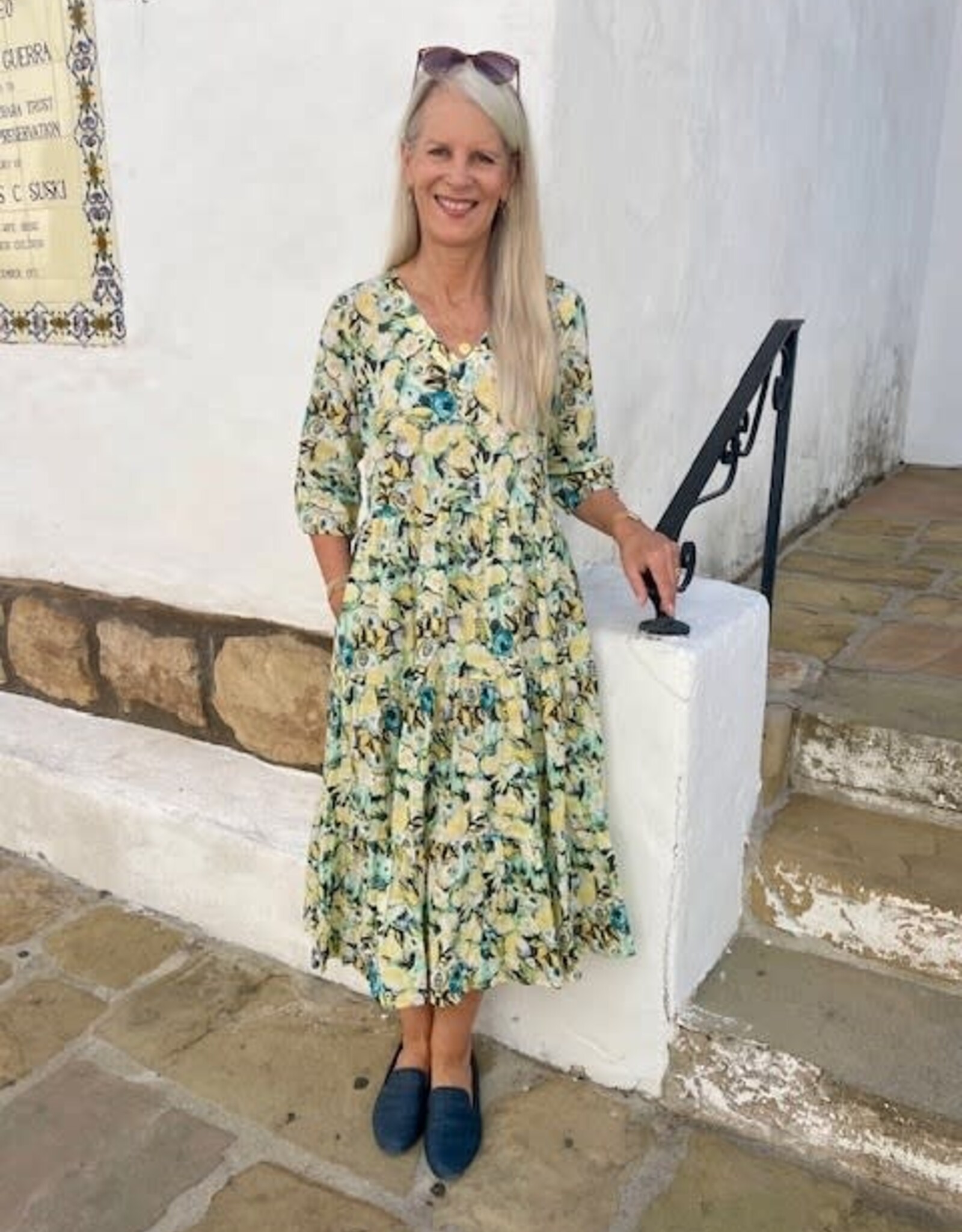 Dress Addict  Jok 3/4 Yellow Cotton Midi Dress