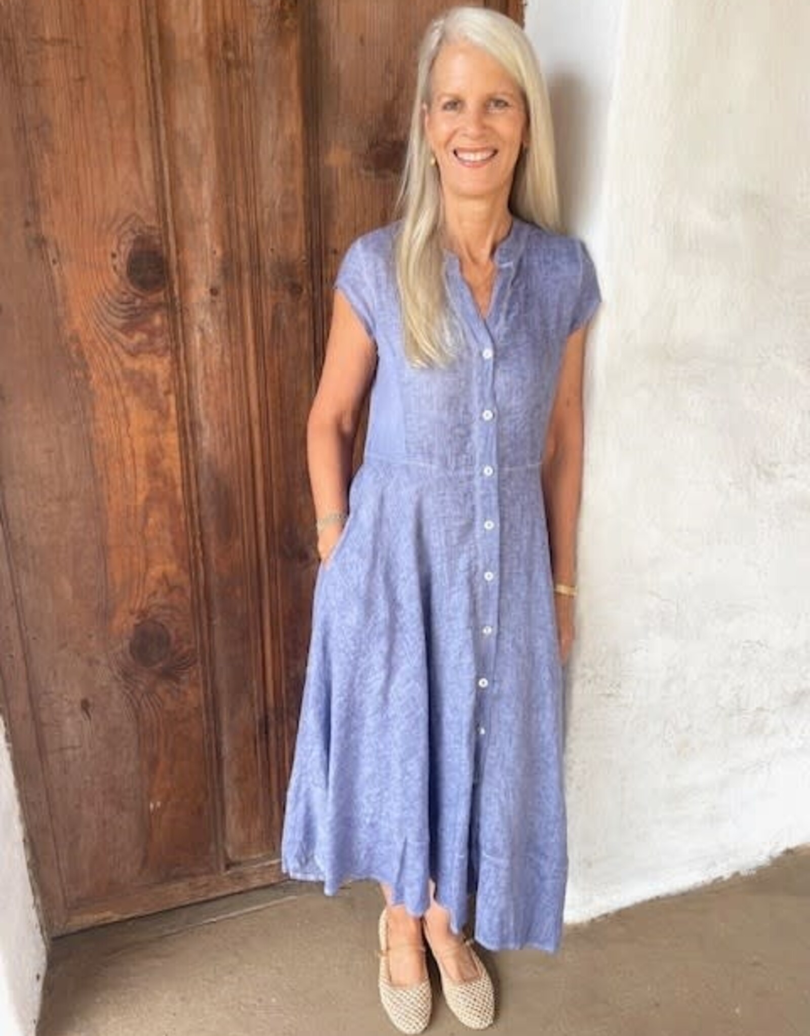 Inizio Celeste Linen Dress