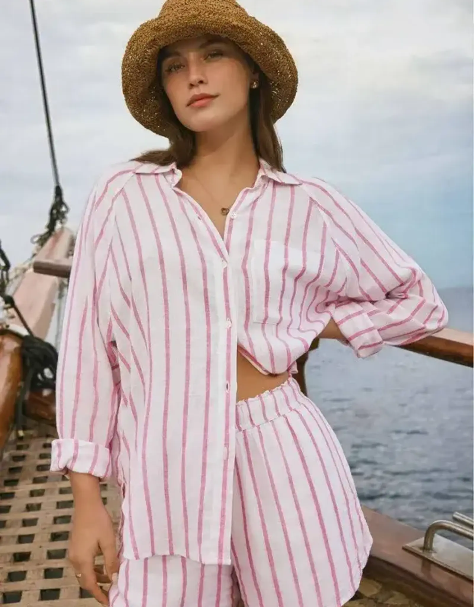 Z Supply  Perfect Linen Shirt Spanish Rose