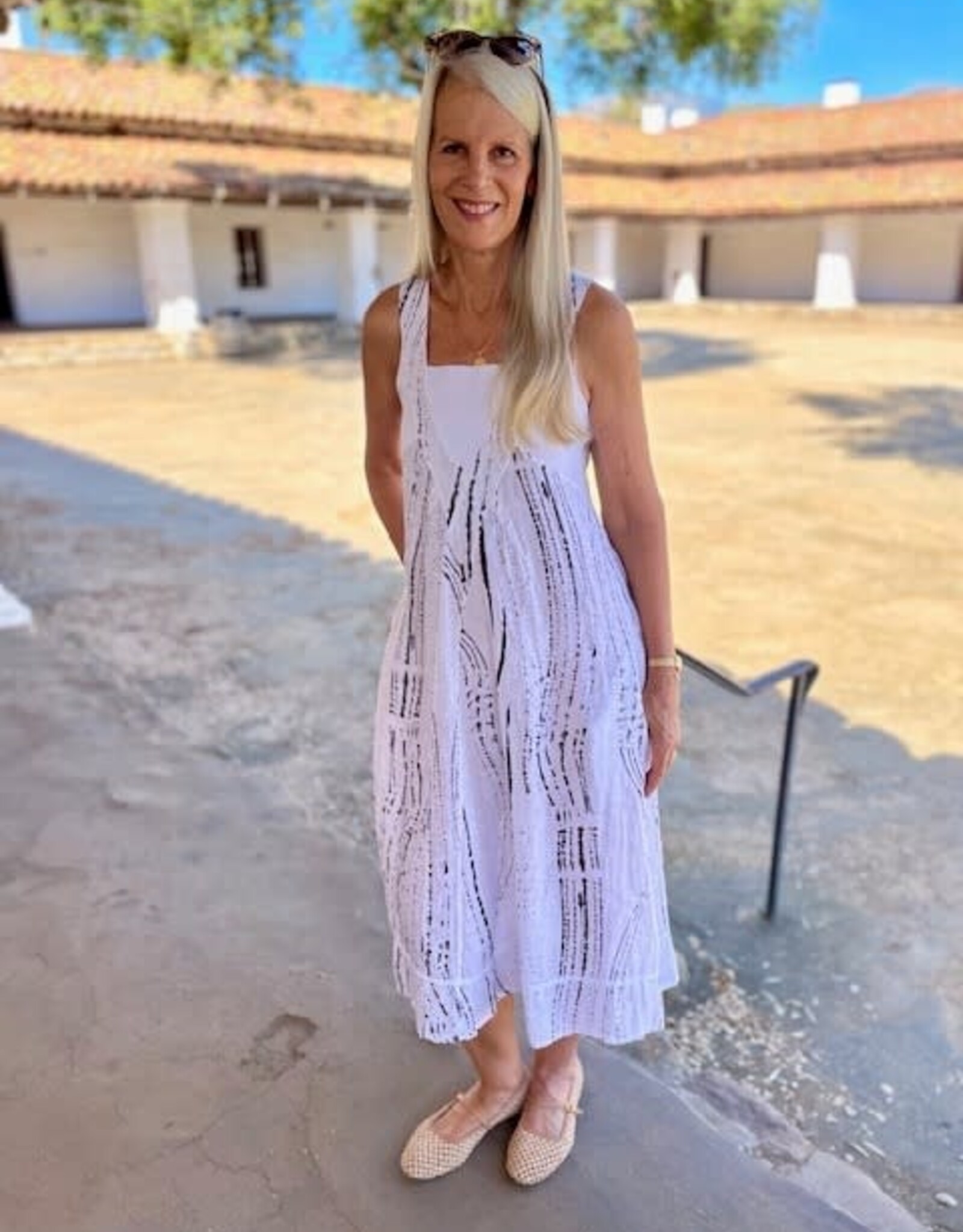 Inizio  Linen Deco Dress Black Stripe