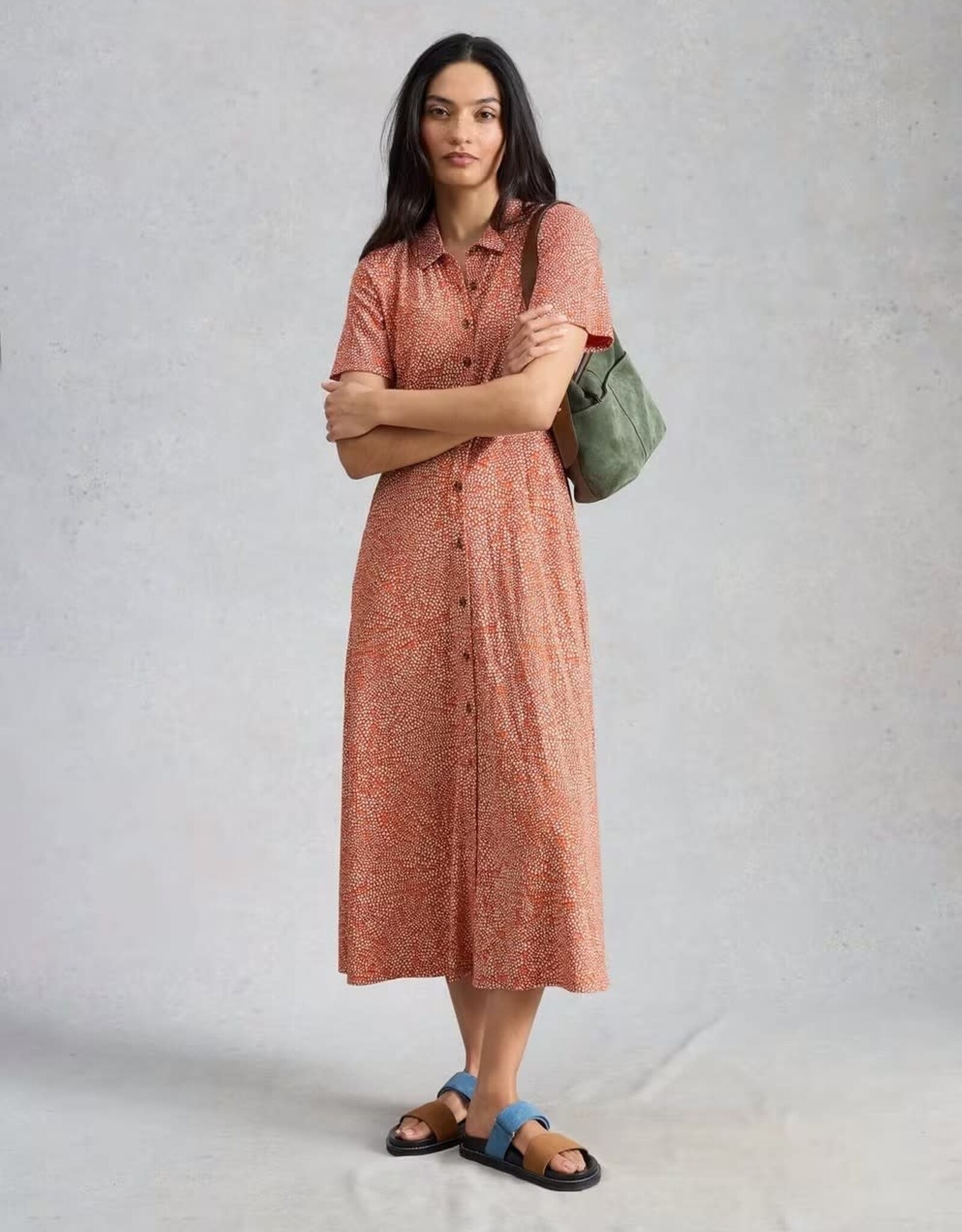 White Stuff  Rua Jersey Shirt Dress Red Print