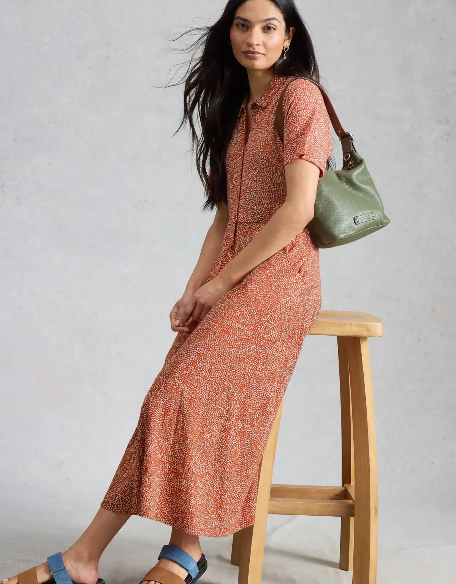 White Stuff  Rua Jersey Shirt Dress Red Print