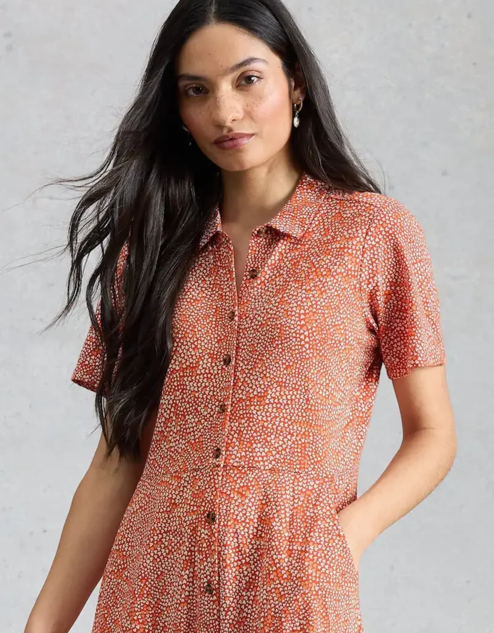 White Stuff  Rua Jersey Shirt Dress Red Print