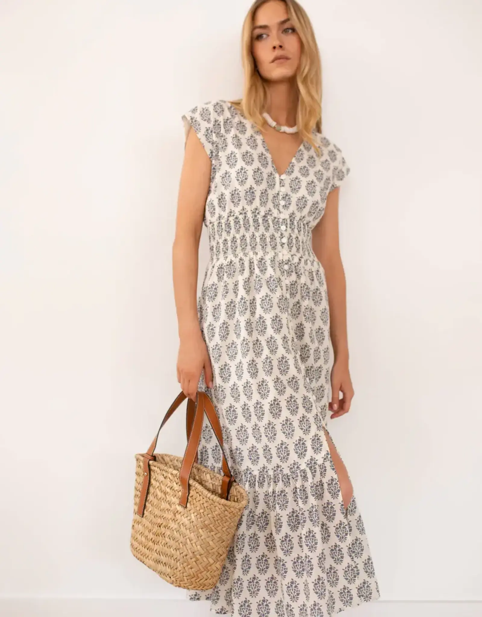 Marea  Fiona Dress Ivory/Indigo Meadow