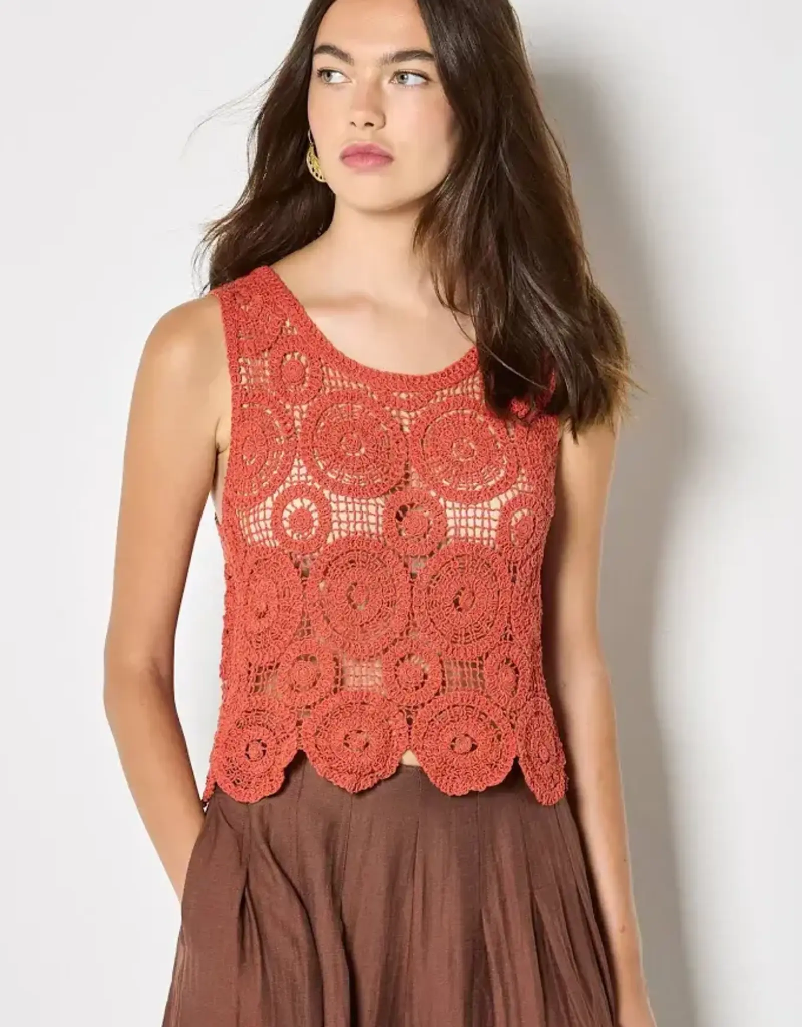 Apricot Crochet Shell Top