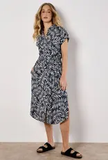 Apricot  Flowing Leaves Shirt Dress Navy