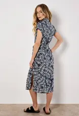 Apricot  Flowing Leaves Shirt Dress Navy