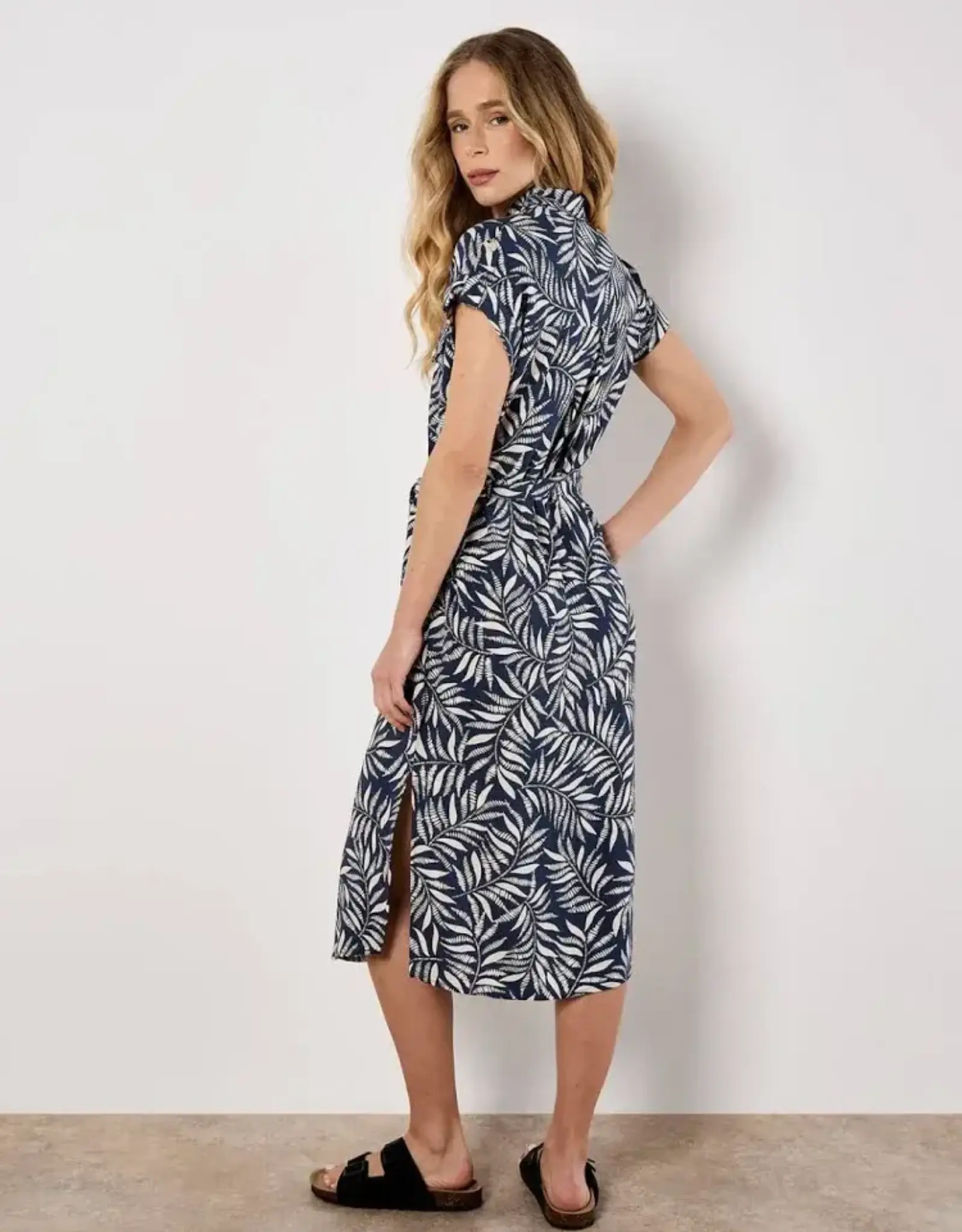 Apricot  Flowing Leaves Shirt Dress Navy