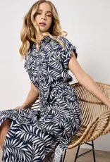 Apricot  Flowing Leaves Shirt Dress Navy