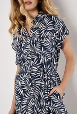 Apricot  Flowing Leaves Shirt Dress Navy