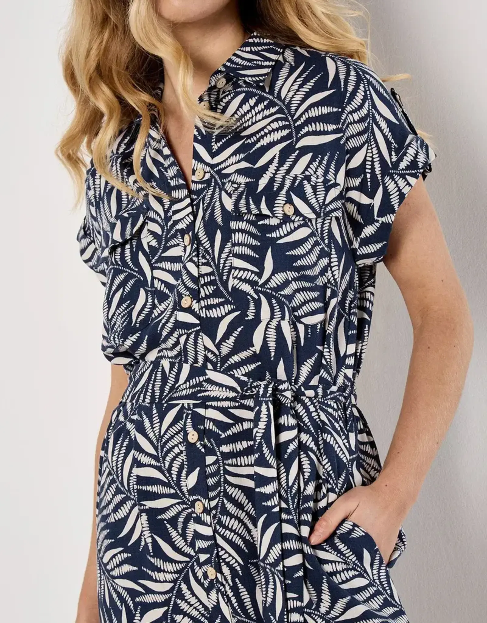 Apricot  Flowing Leaves Shirt Dress Navy