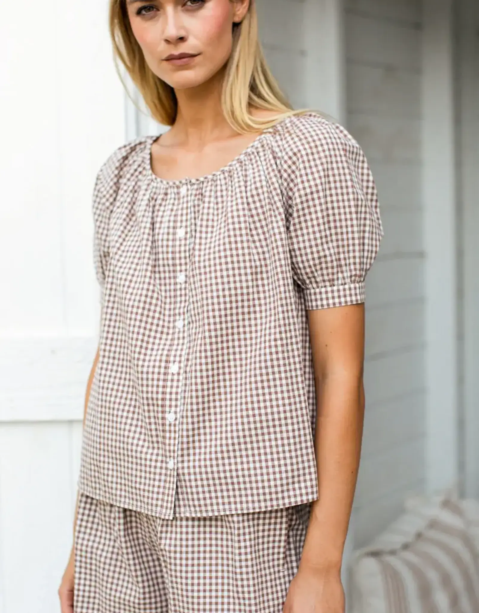 Marea Everly Top Mocha Gingham