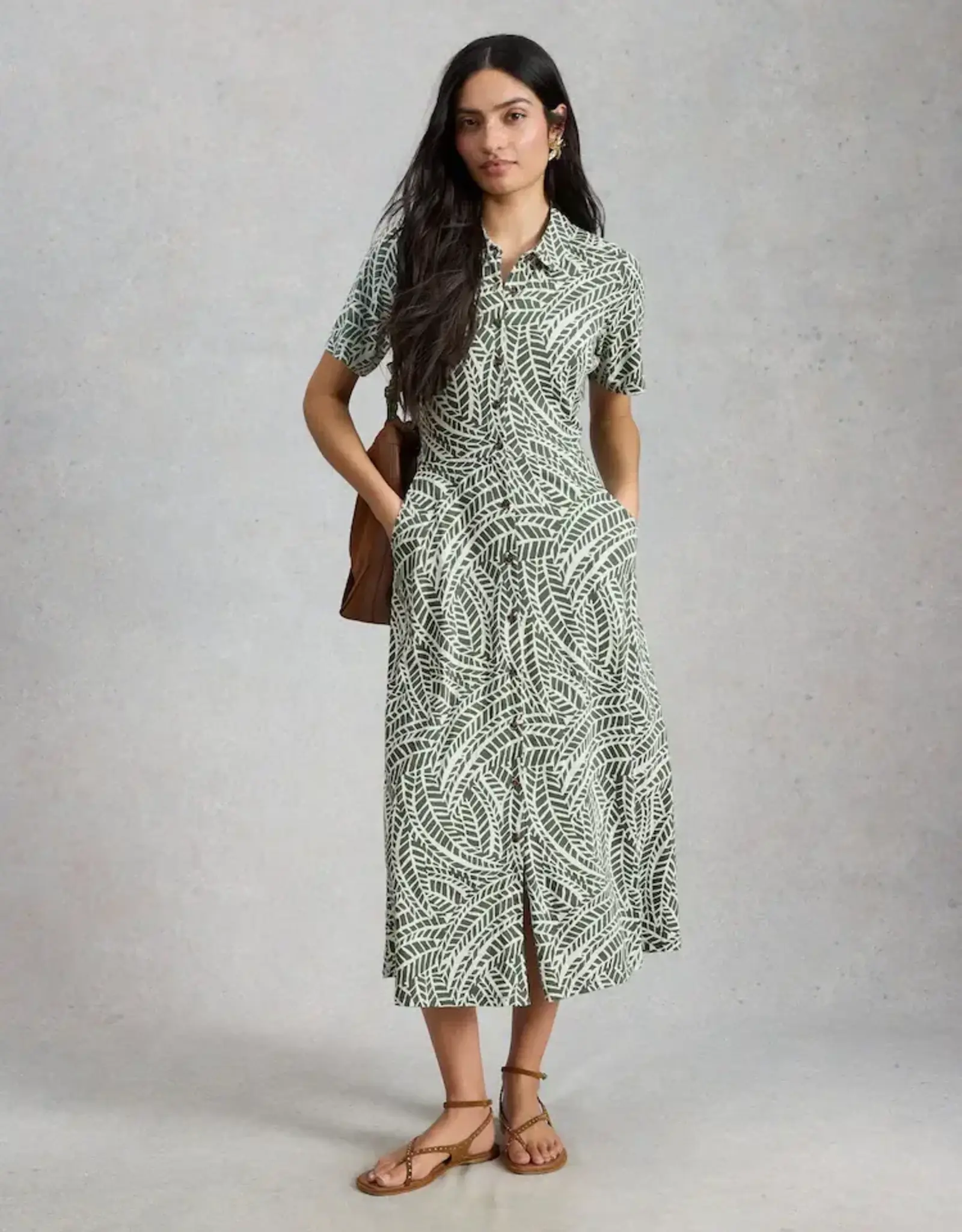 White Stuff  Rua Shirt Dress Green Print