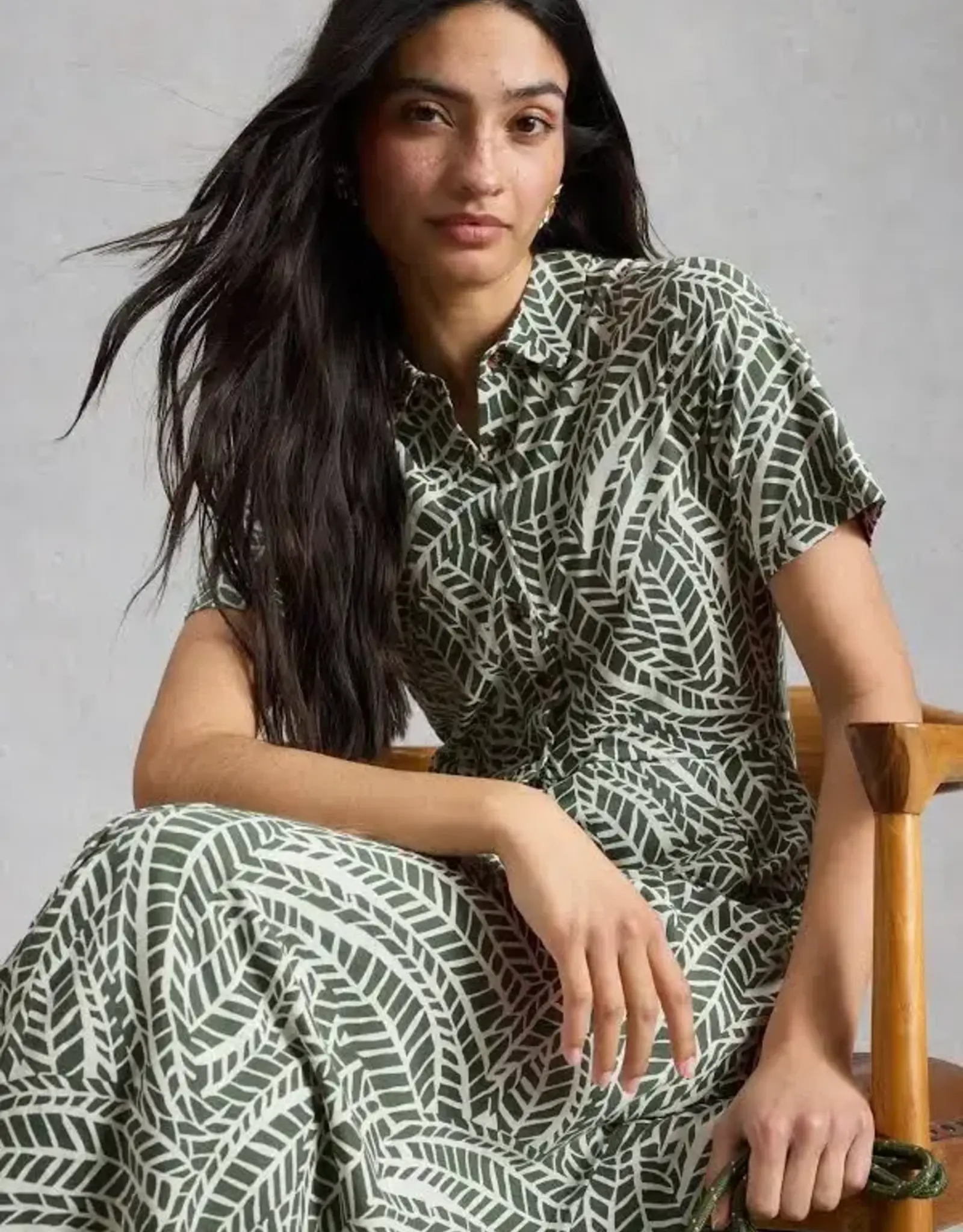 White Stuff  Rua Shirt Dress Green Print