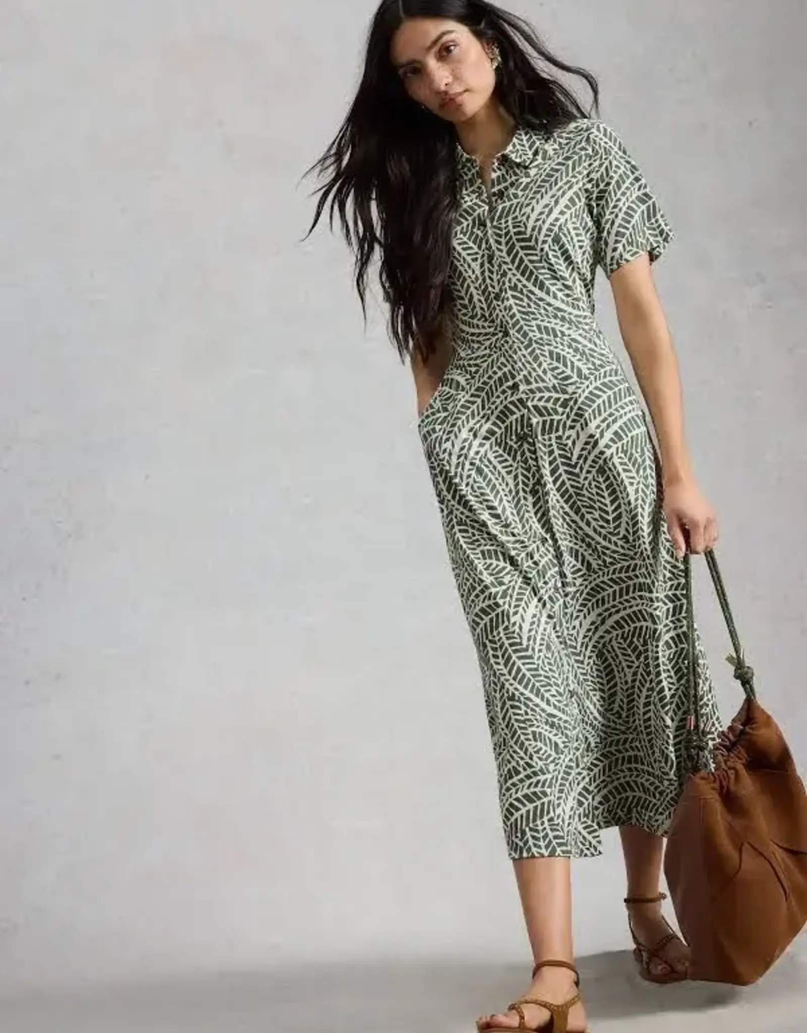 White Stuff  Rua Shirt Dress Green Print