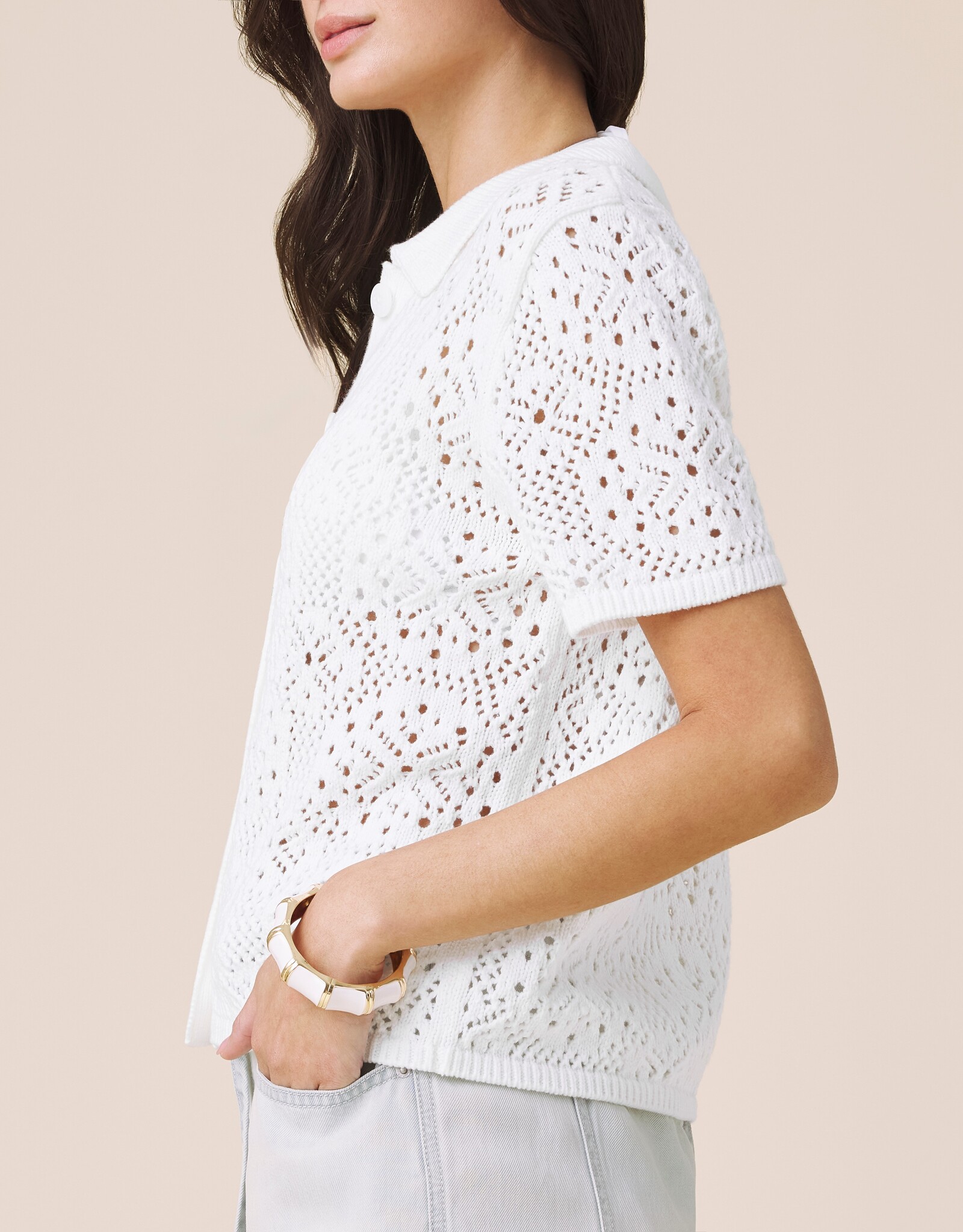 Splendid Beckham Crochet Polo Sweater