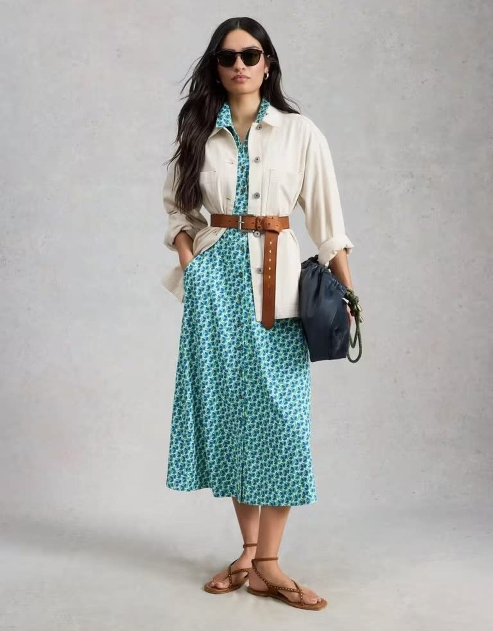 White Stuff Rua Shirt Dress Blue/Green