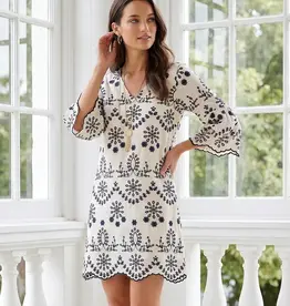 Karen Kane Flare Sleeve  Embroidered Dress