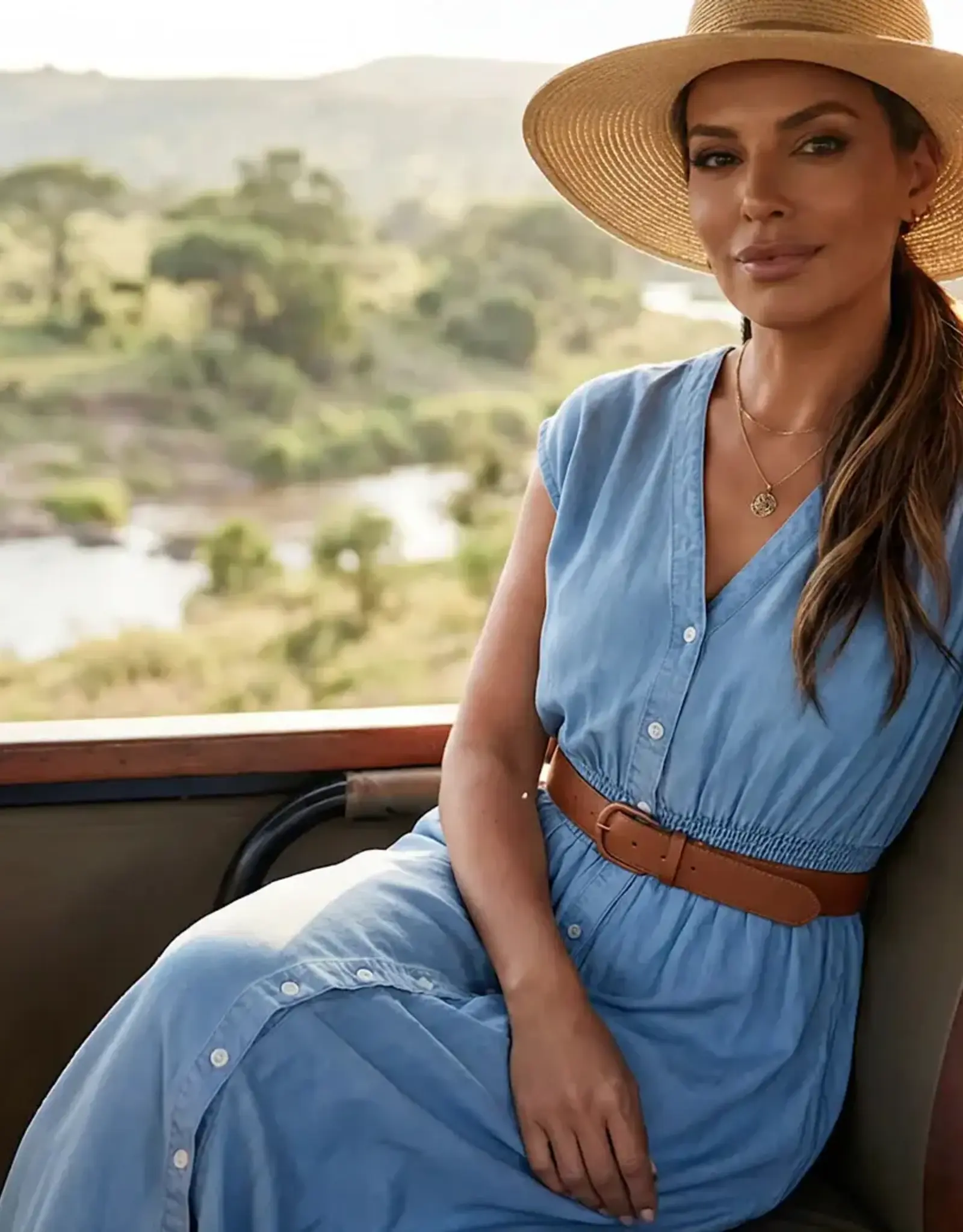 Karen Kane Chambray Smocked Waist Midi Dress