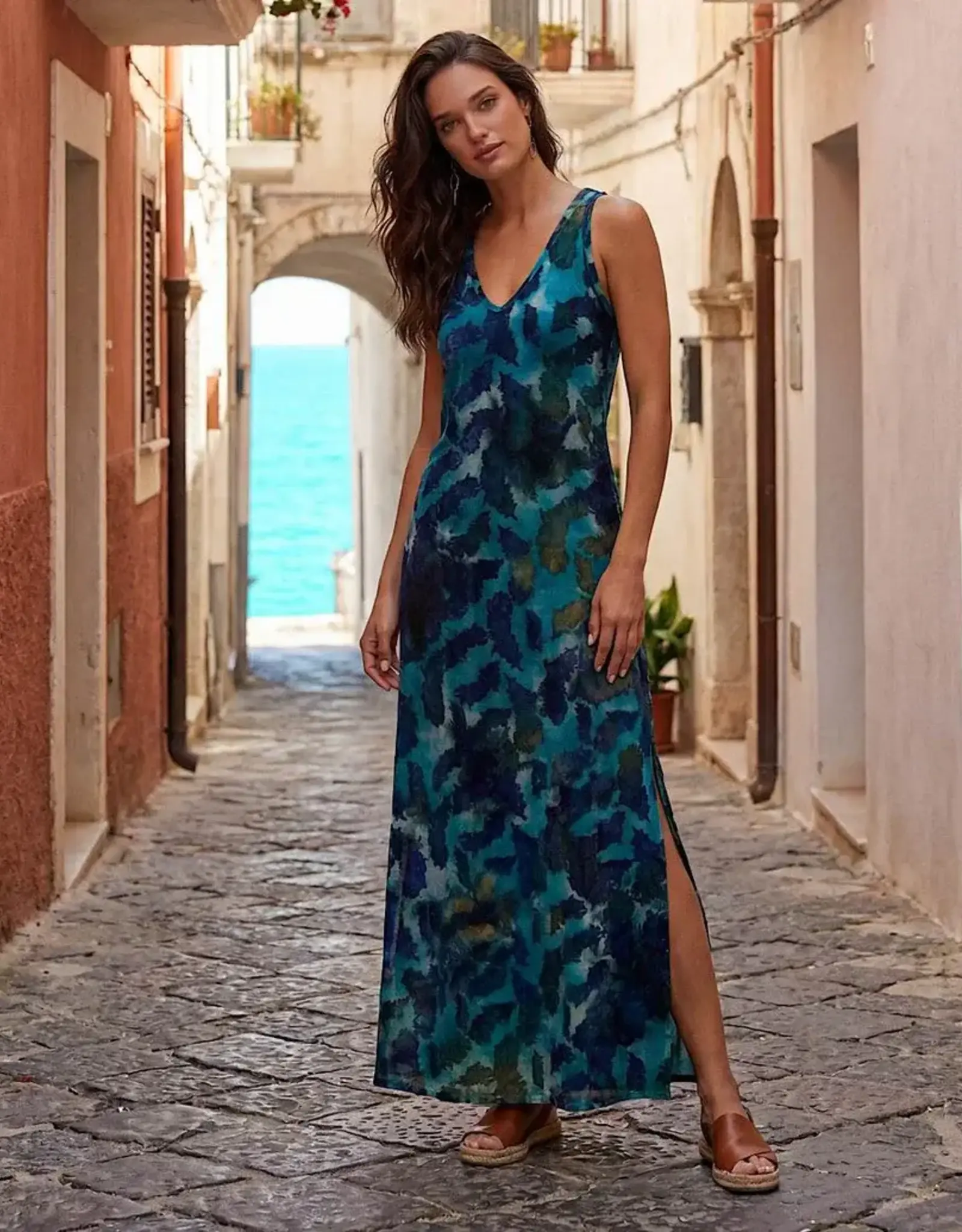 Karen Kane  Burnout Maxi Dress Teal
