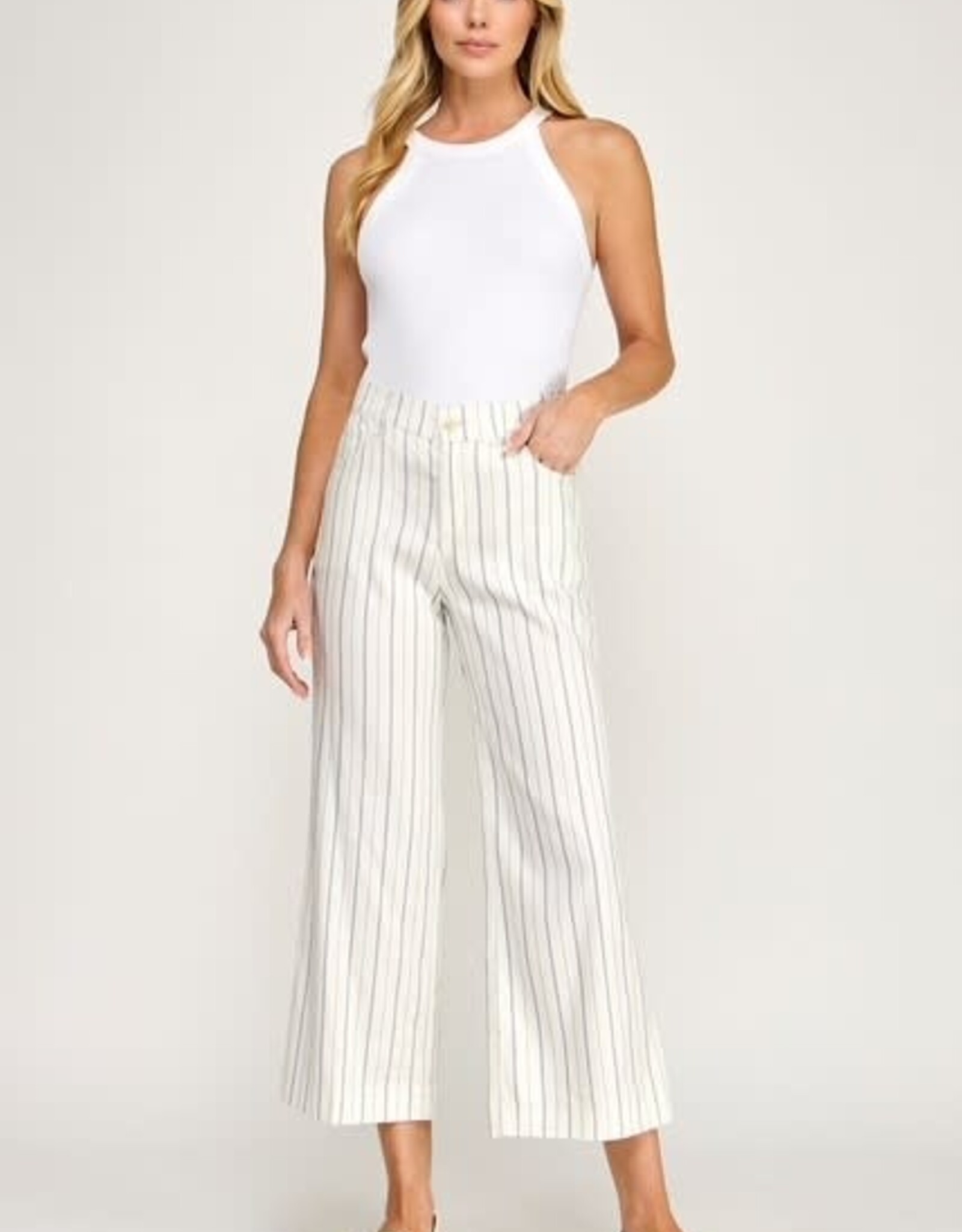 Level 99  Anabelle Wide Leg Navy Stripe