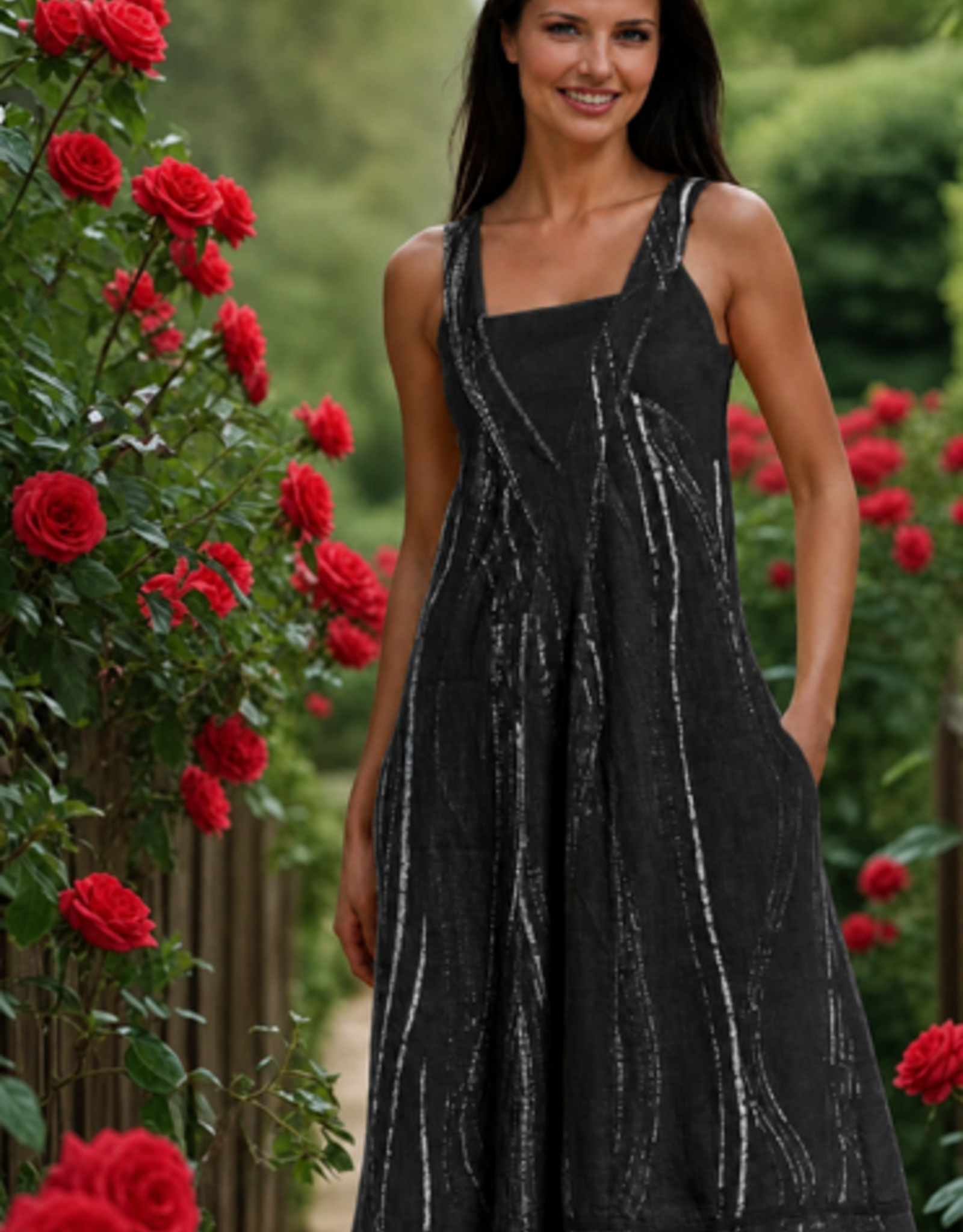 Inizio  Deco Linen Dress Black Print
