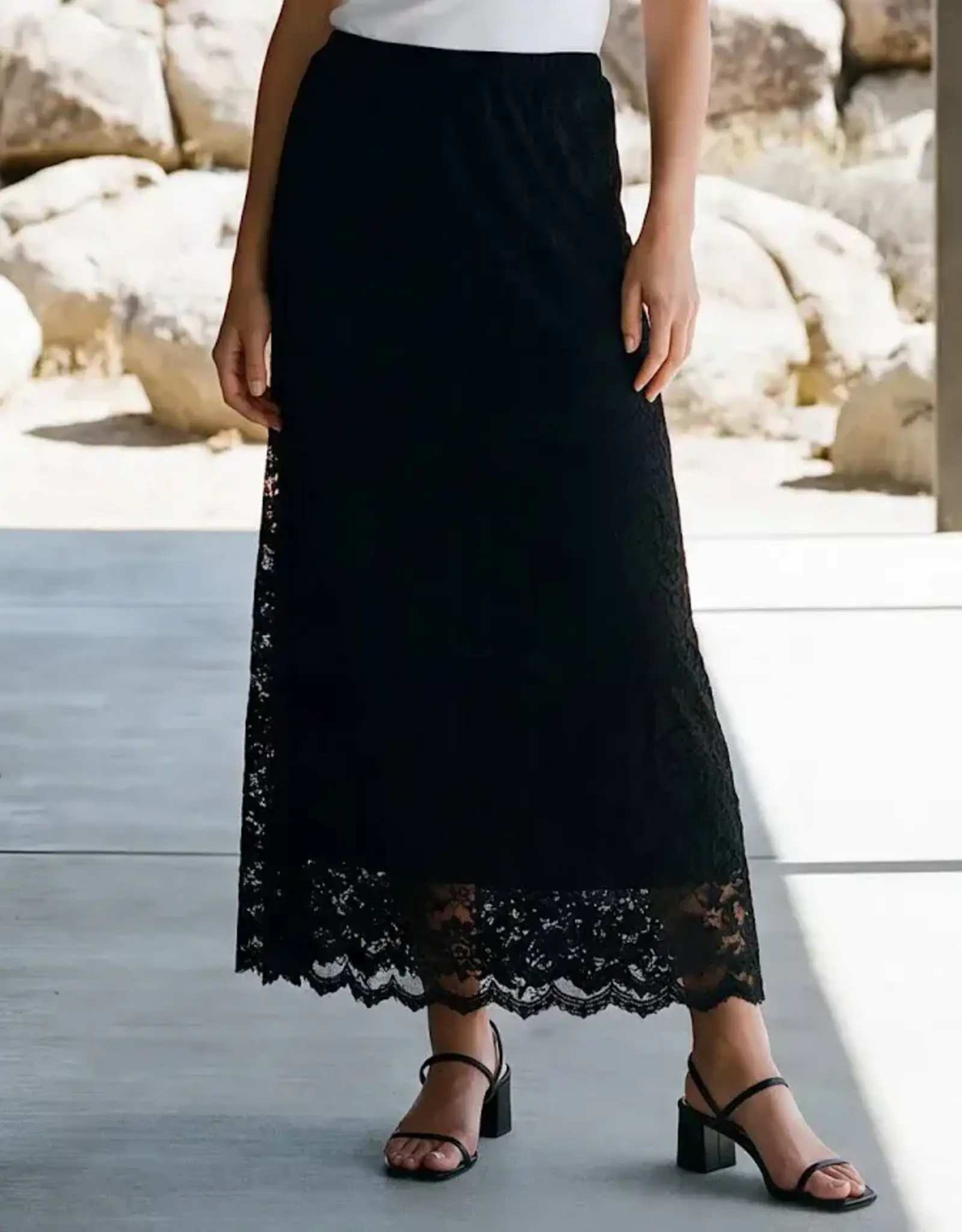 Karen Kane  Lace Midi Skirt Black