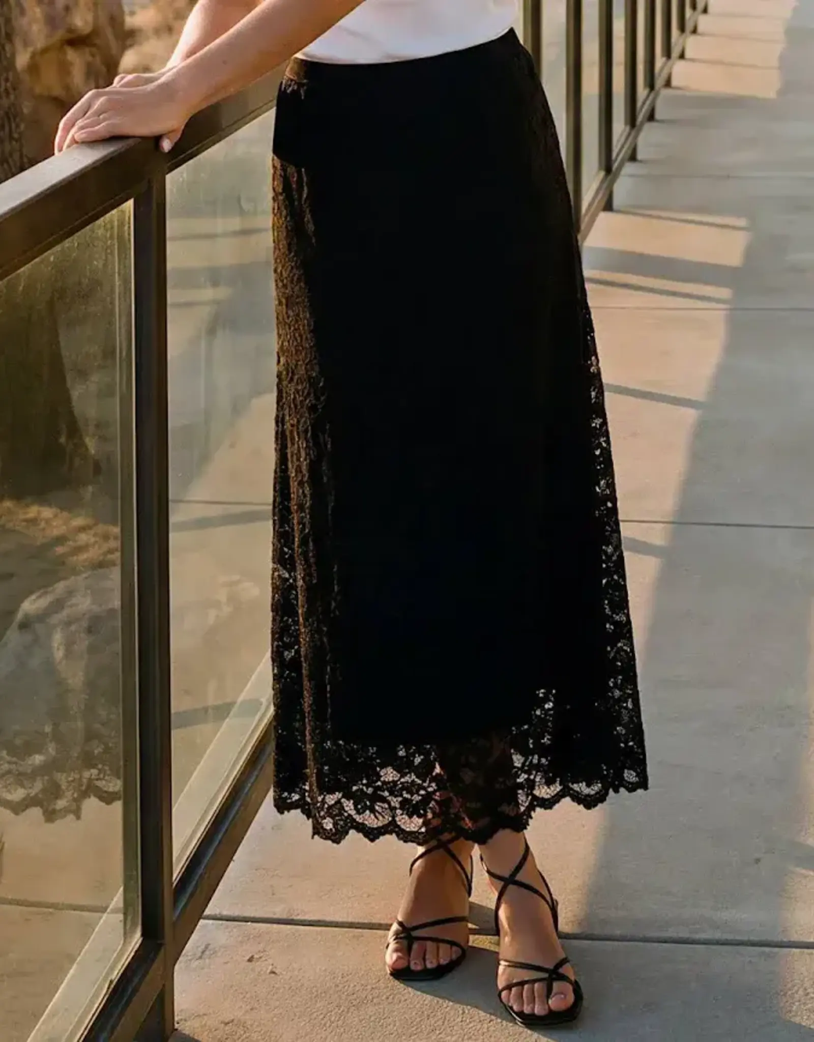Karen Kane  Lace Midi Skirt Black