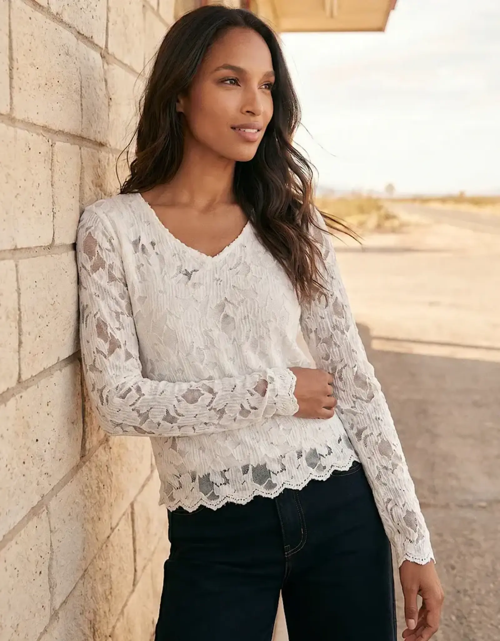 Karen Kane  Burnout Lace Top Cream