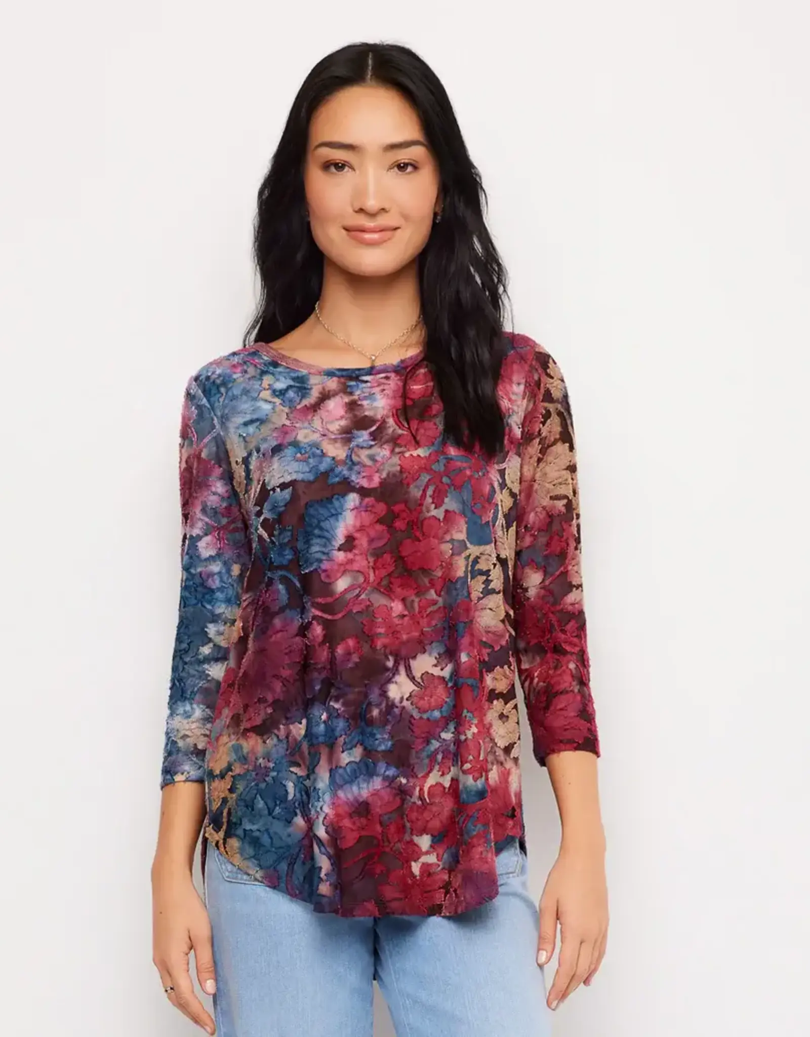 Karen Kane  Burnout Shirttail Top Wine