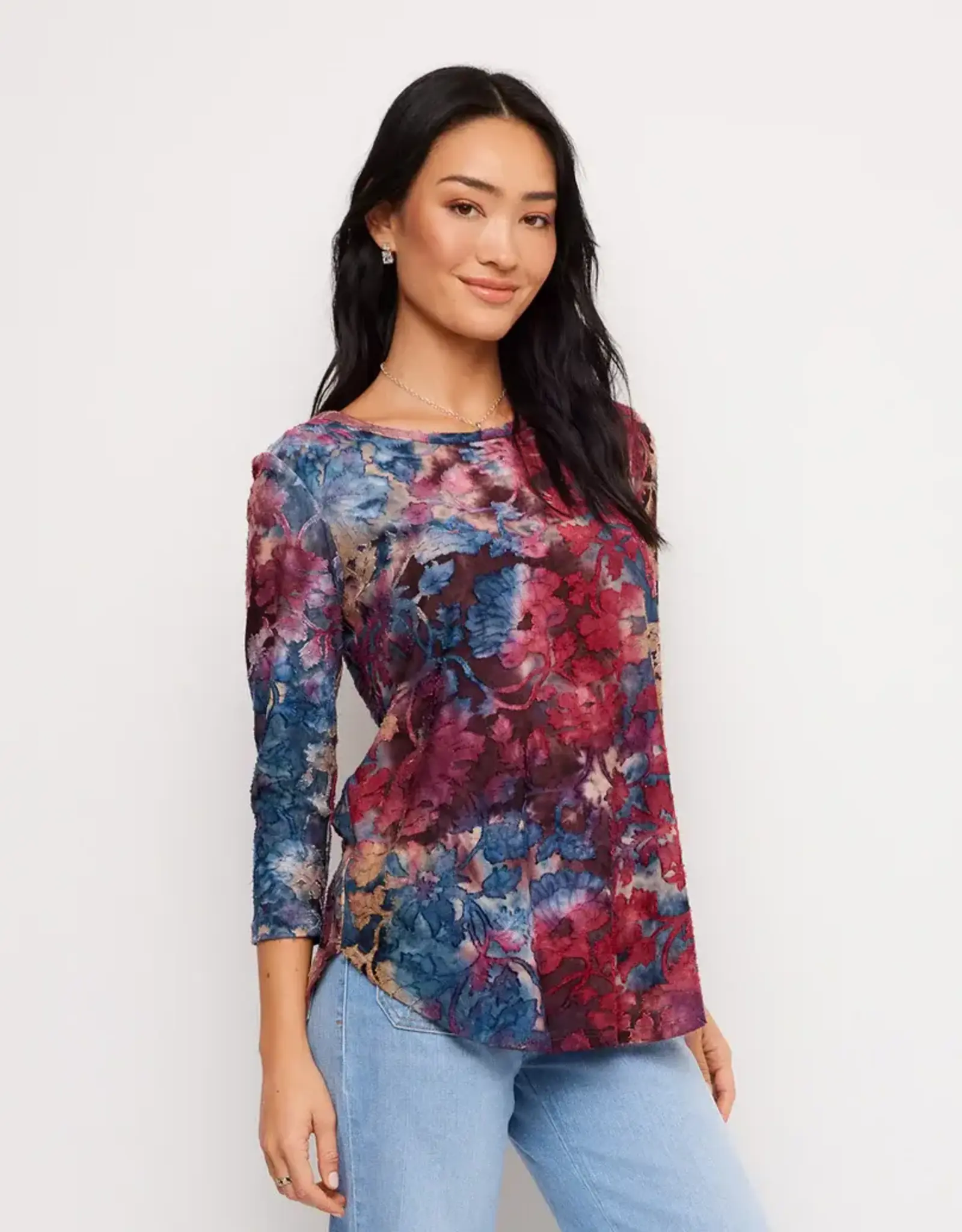 Karen Kane  Burnout Shirttail Top Wine
