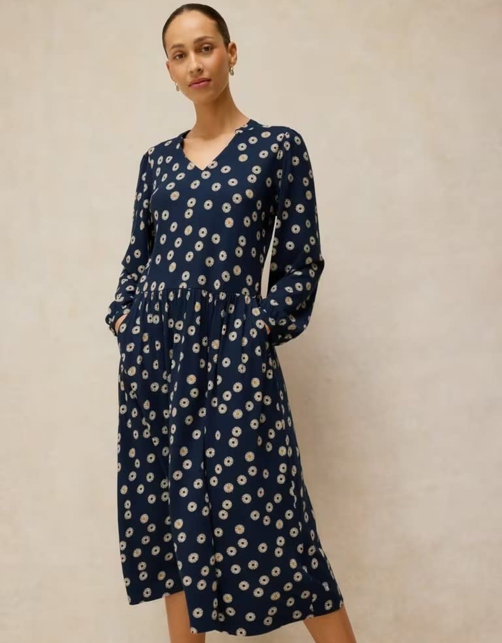 White Stuff Leah Midi Dress Navy Dot