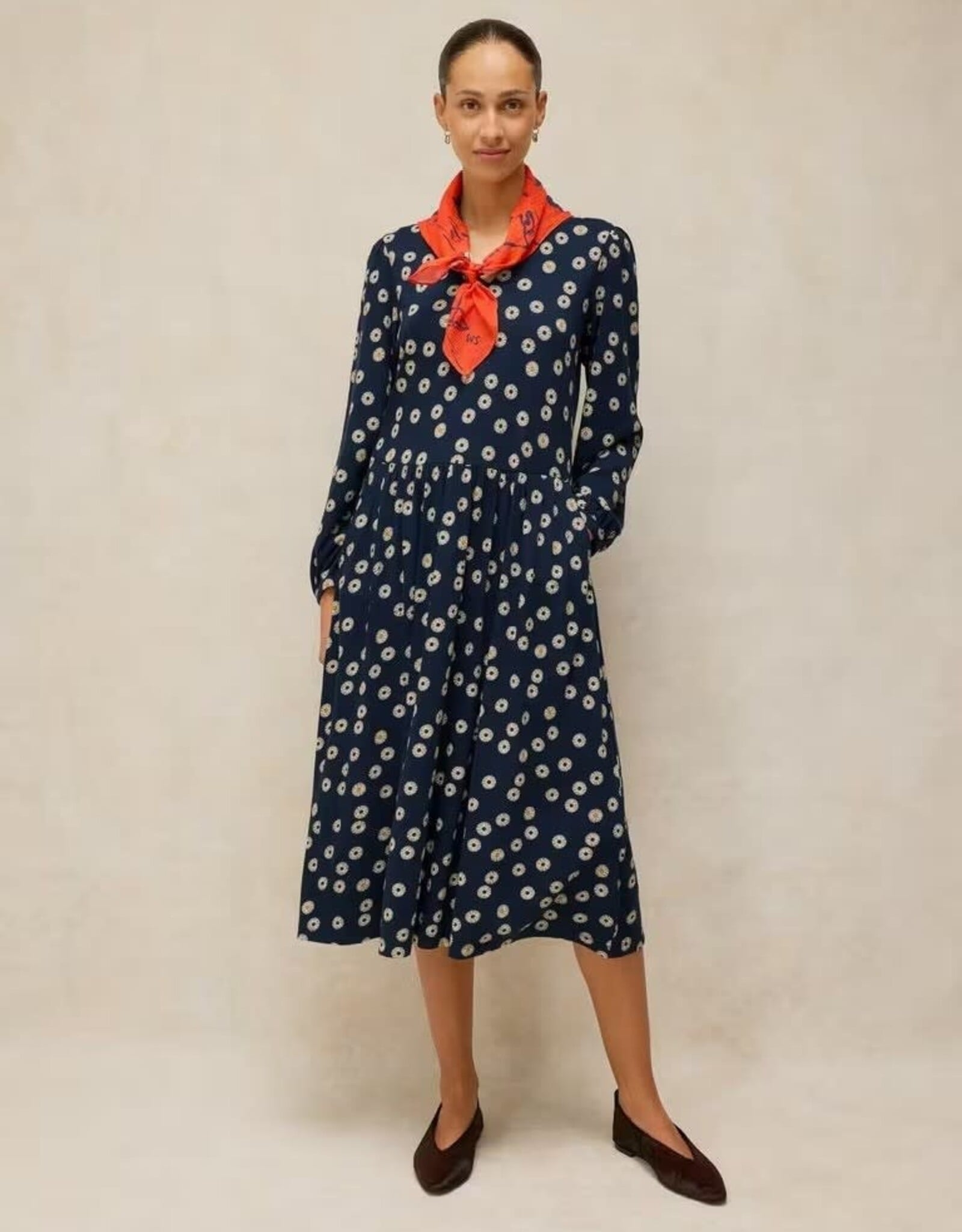 White Stuff Leah Midi Dress Navy Dot